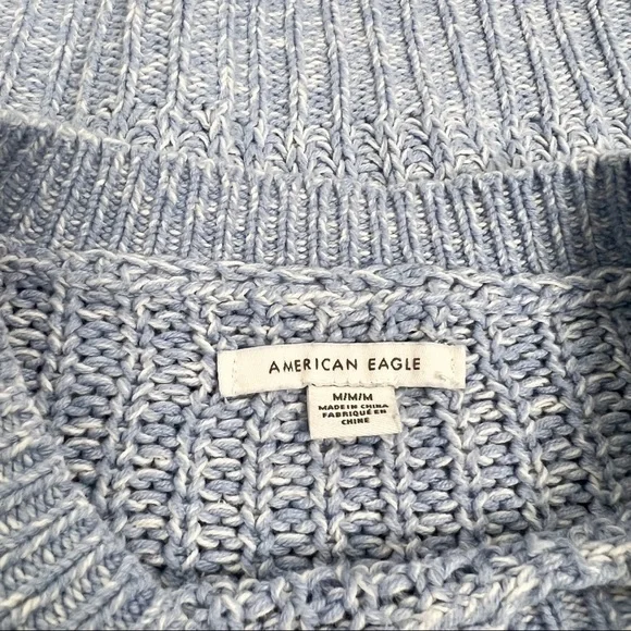 AMERICAN EAGLE Oversized Baby Blue Knit Crew Neck Sweater - Picture 8 of 16